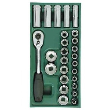 Khay đầu tuýp lục giác 1/2" 26 chi tiết (hệ mét) Khay đầu tuýp lục giác 1/2" 26 chi tiết (hệ mét)